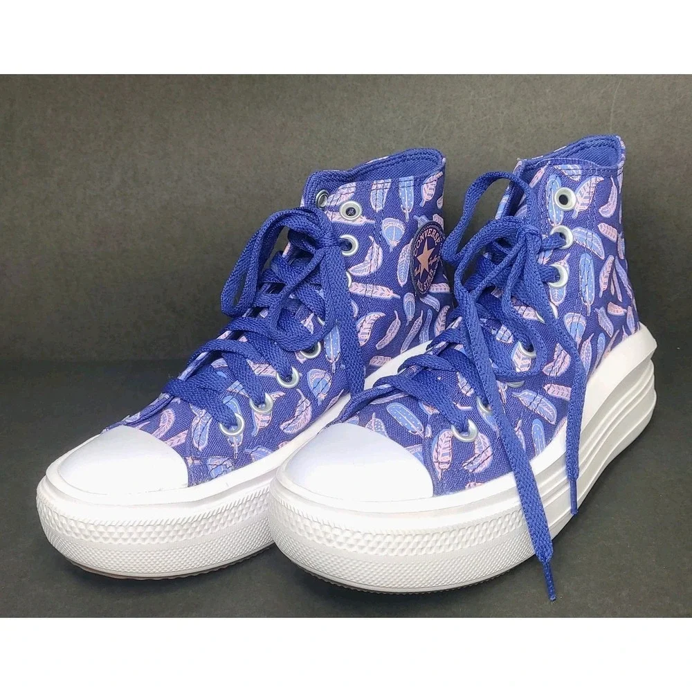 Converse Platform High Top Sneakers Kids 3.5 Purple Feather Print Shoes